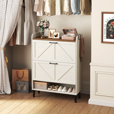 Armoire de rangement pour chaussures 24 paires, range-chaussures autoportant avec 2 tiroirs rabattables