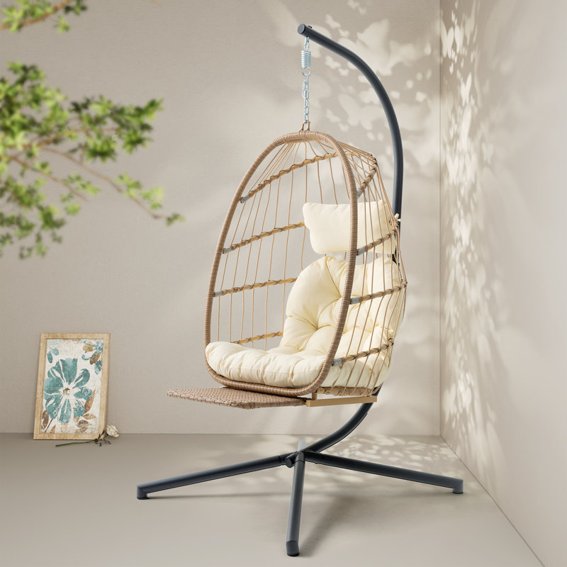 Balancelle avec support Iyanna, Beige, Naturel/noir