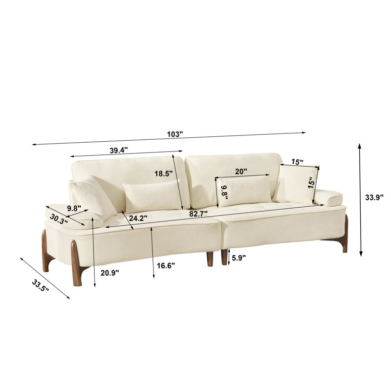 Canapé moderne rembourré avec assise très profonde, Beige