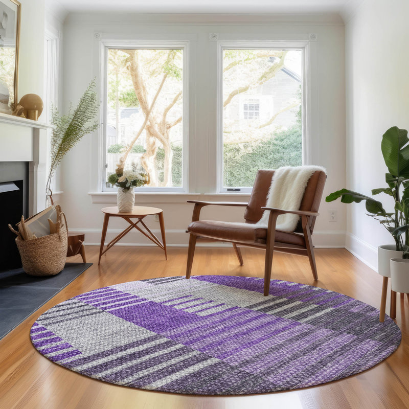 Premium Machine Washable Prisco Purple Rug, Round 8'