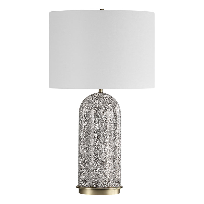 White Linen and Porcelain Table Lamp with Brass Accents