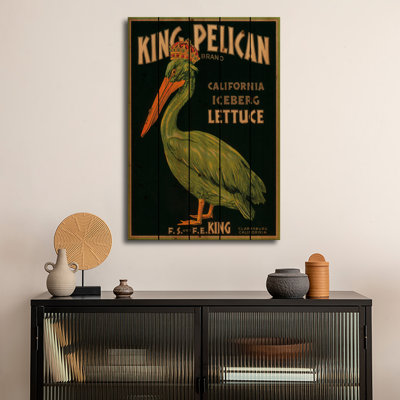 Reproduction d'art murale en bois - affiche rétro de marque de laitue californienne par Pelican