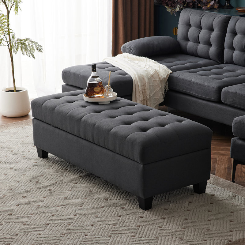 Brierre Polyester Blend Upholstered Storage Bench, Dark Gray