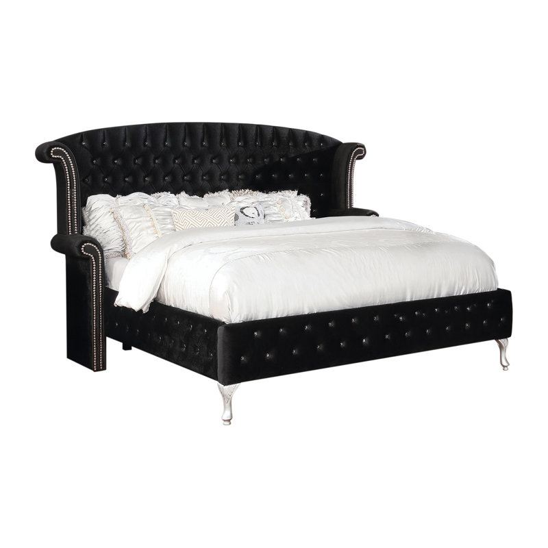 Ensemble de chambre à coucher rembourrée 2 pièces avec commode Mikrut, Grand, Noir