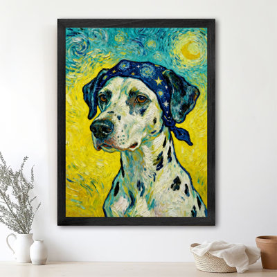Noir encadré rétro Un mignon chien portant un foulard coloré, impressions sur toile de style rétro