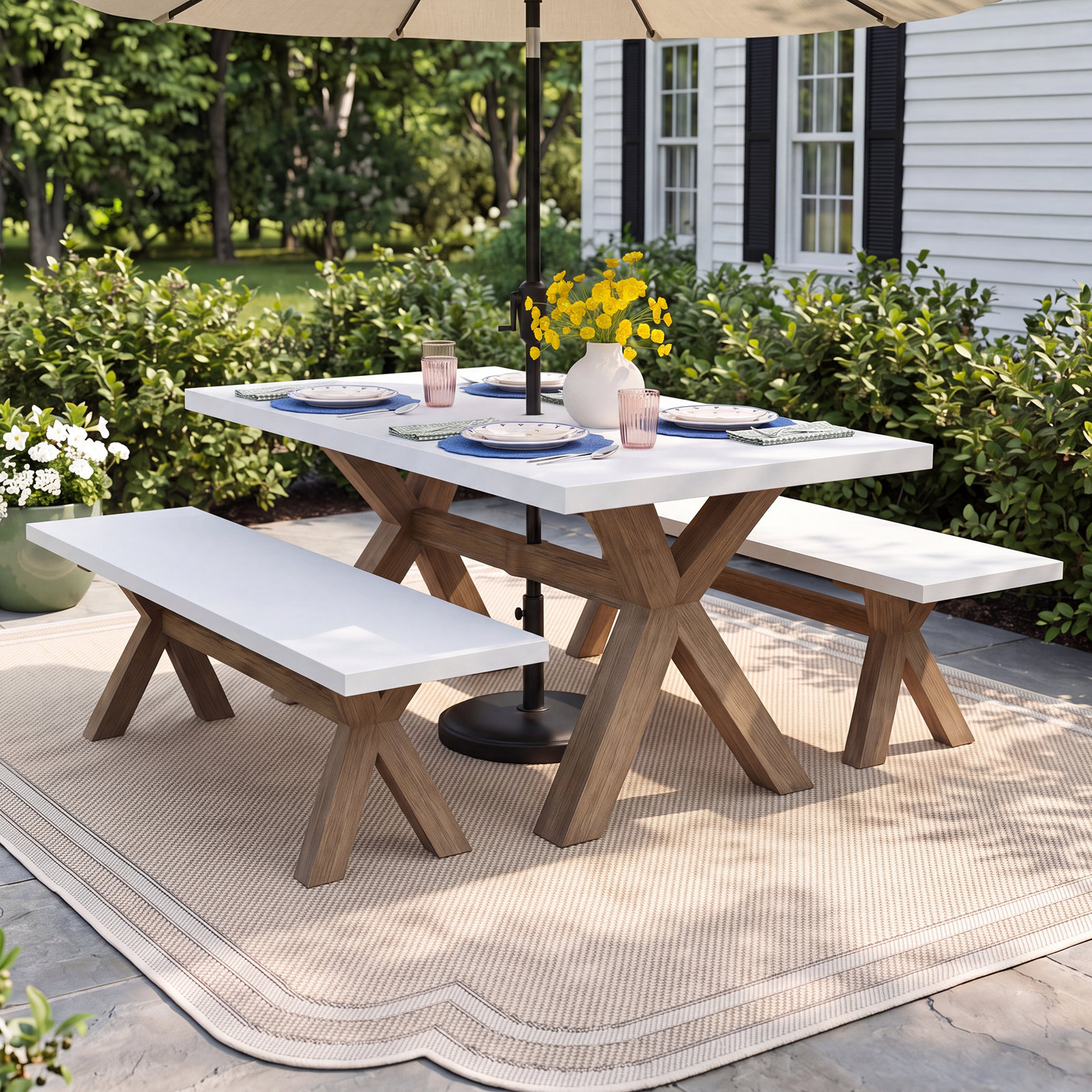 Fleur 74" Eucalyptus Patio Dining Set