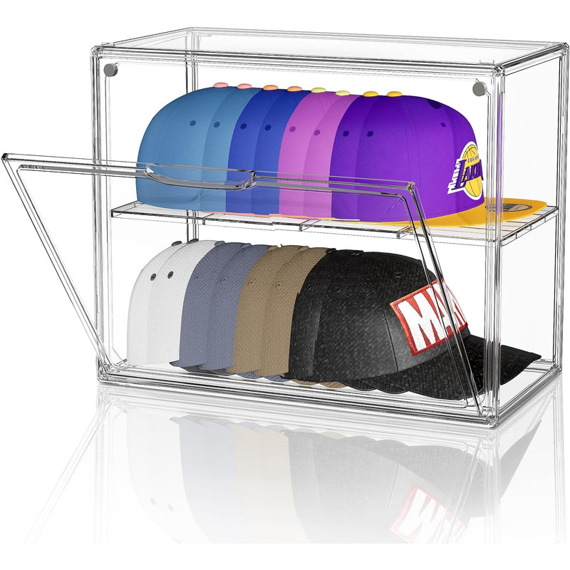 Clear Hat Box Storage, Baseball Cap Organizer For Baseball Caps, Hat Acrylic Display Case With Removable Compartment, Plastic Stackable Hats Holder Organizer Box With Magnetic Lid, 1 Pack