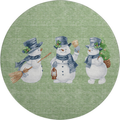 Premium Machine Washable Ingrassellino AMF1826 Happy Snowmen Holiday Rug