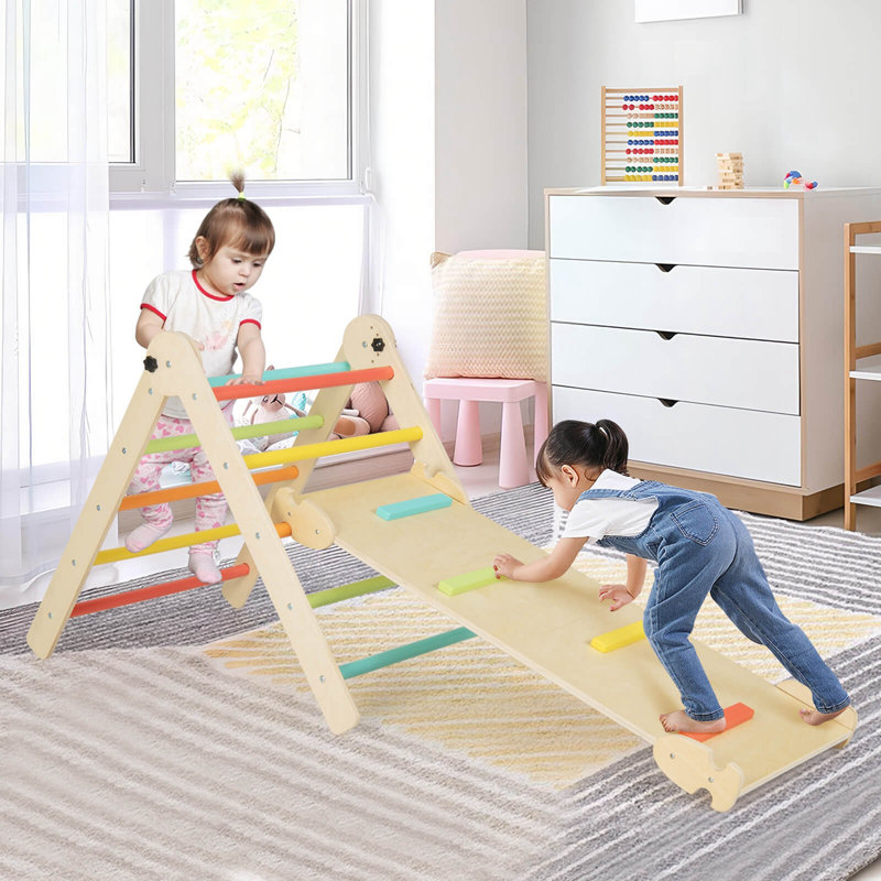 Ensemble de jouets d'escalade triangulaires pliables et réglables en hauteur Costway 3-en-1, Coloré