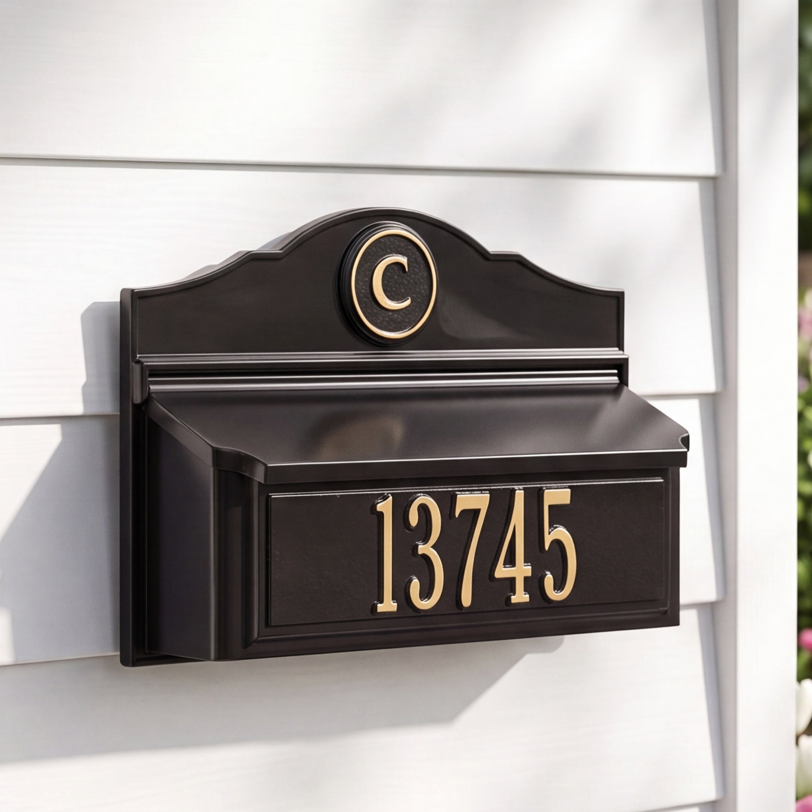 Personalized Wall-Mounted Mailbox, Black/Gold, Yes