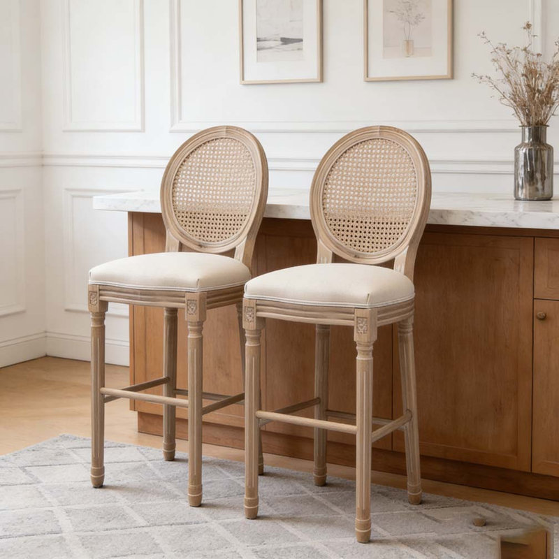 Chaises de salle à manger en bois avec tabourets, Crème