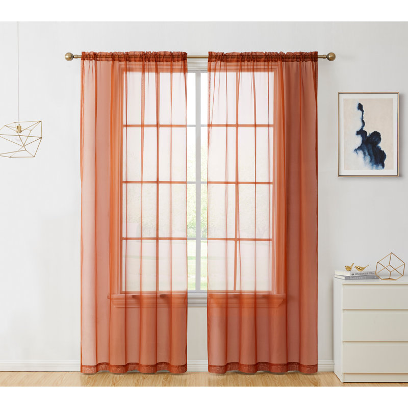 Daxin Sheer Voile Rod Pocket Curtain Panels, Rust, 54" W x 72" L