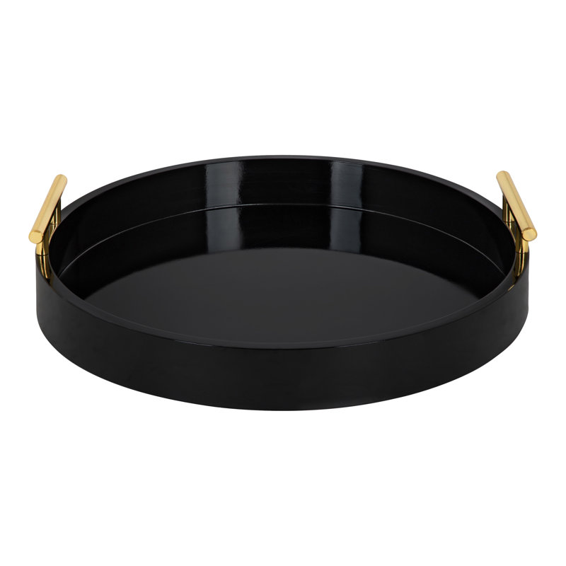 Plateau Norvan, Noir / doré, H 3,25 po x l 21,75 po x P 21,75 po