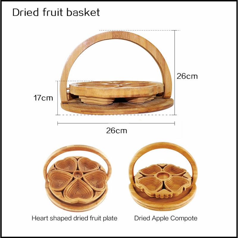 Panier de rangement pliable en bambou pour fruits avec design pliable et créatif pour les collations, les noix et la décoration intérieure