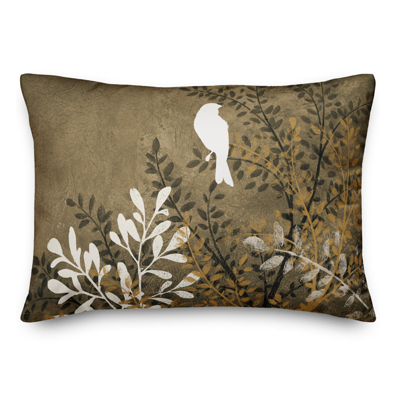 Timyah Bird on Branch Outdoor Rectangular Pillow Cover & Insert, White