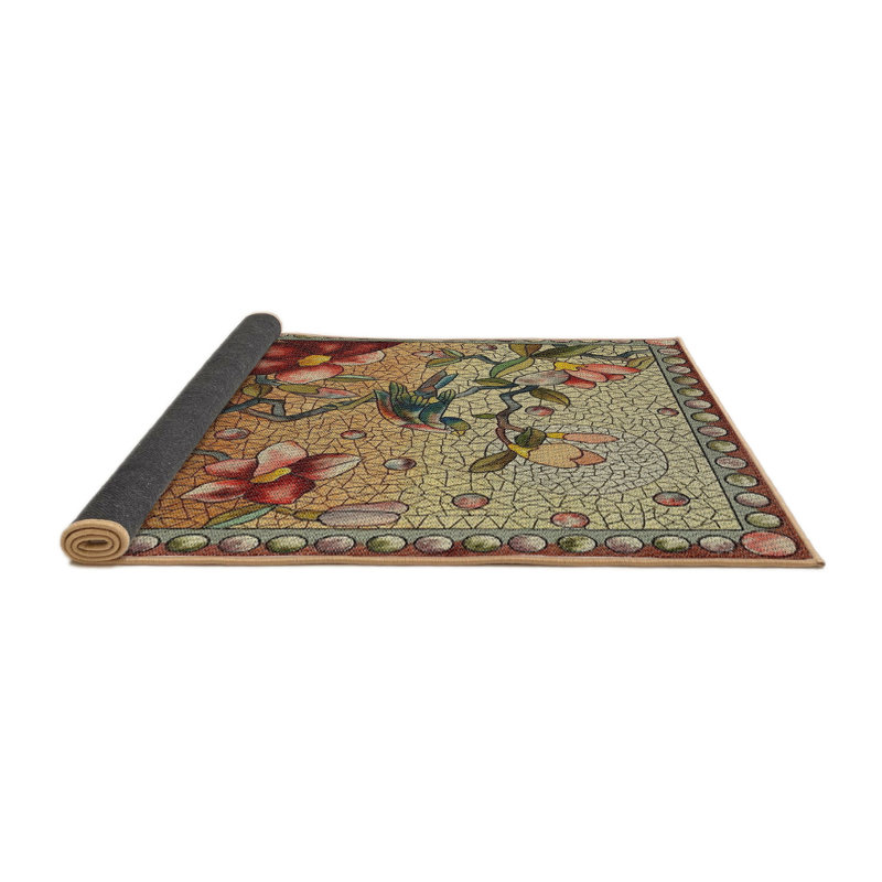 Tapis à motifs vert / rouge, Rond 4 pi