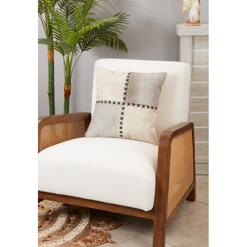 Ilara Leather/Suede Pillow Cover, Gray/Beige