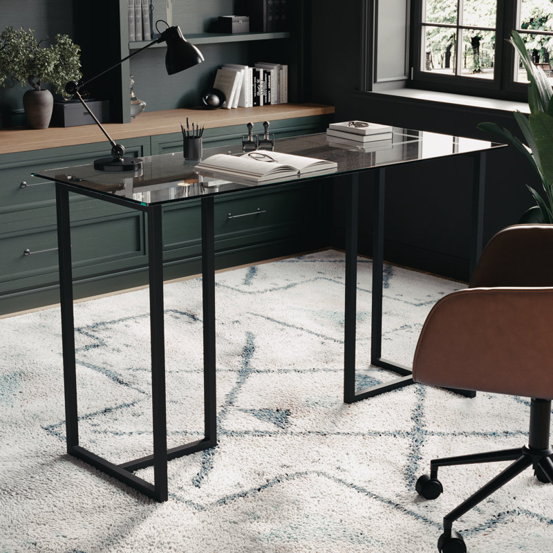 Huddleston Martha Stewart Eli Tempered Glass Top Home Office Desk with Steel Frame, Oil Rubbed Bronze