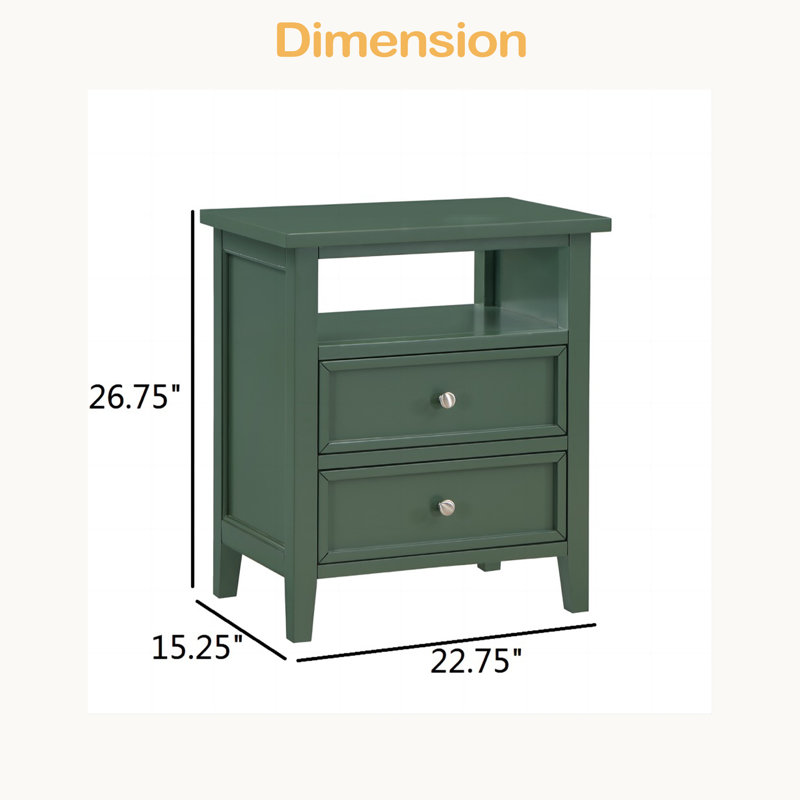 Table de chevet 2 tiroirs, Vert