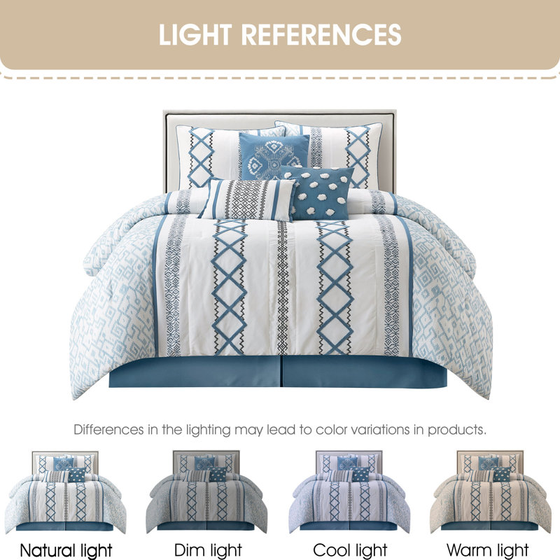 California King Blue and White Geometric Microfiber Comforter Set