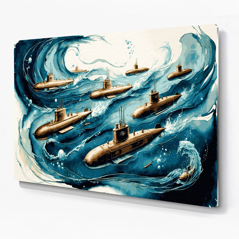 Art mural nautique sous-marin gris, H 16 po x l 20 po