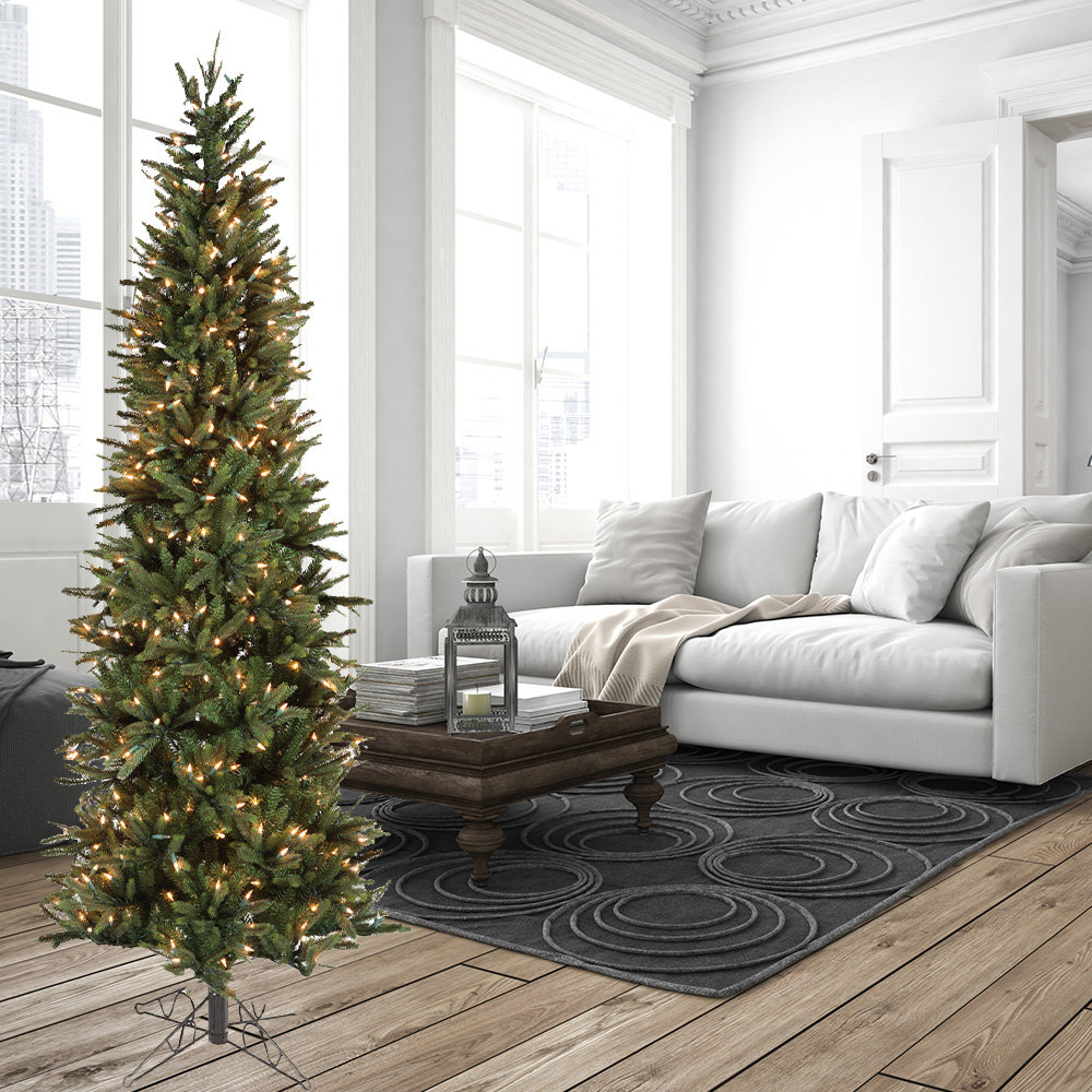 The Holiday Aisle® 6' 6'' H Slender Green Pine Christmas Tree with 500 ...