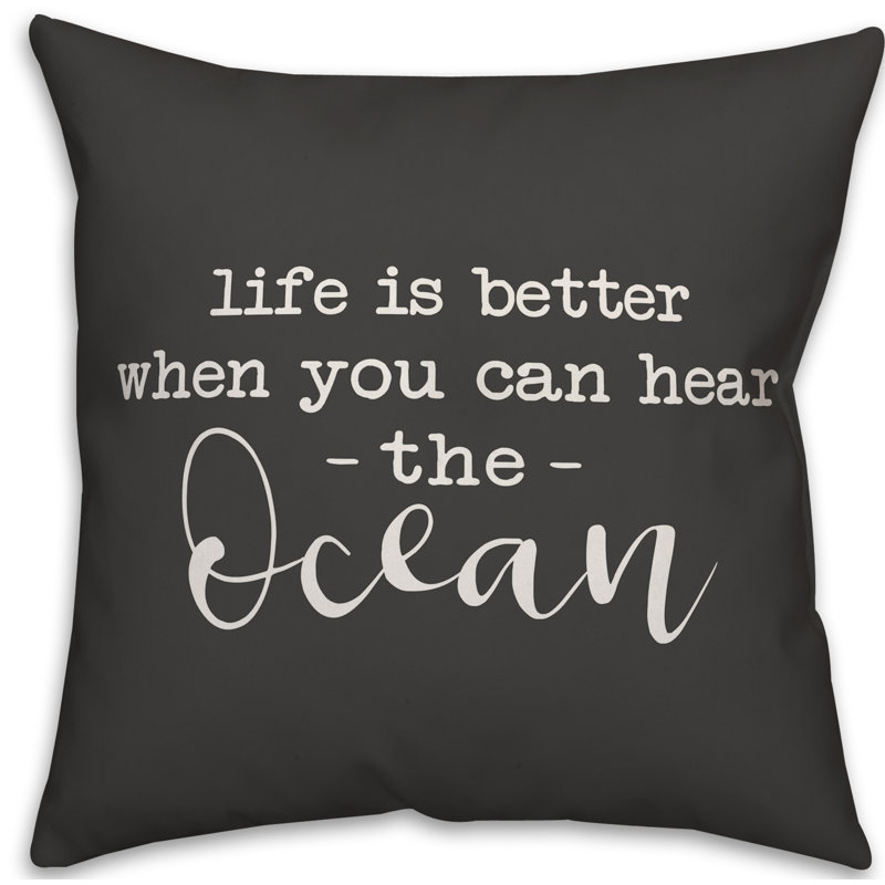 Textual Outdoor Throw Pillow, 20" H x 20" W, Black/White