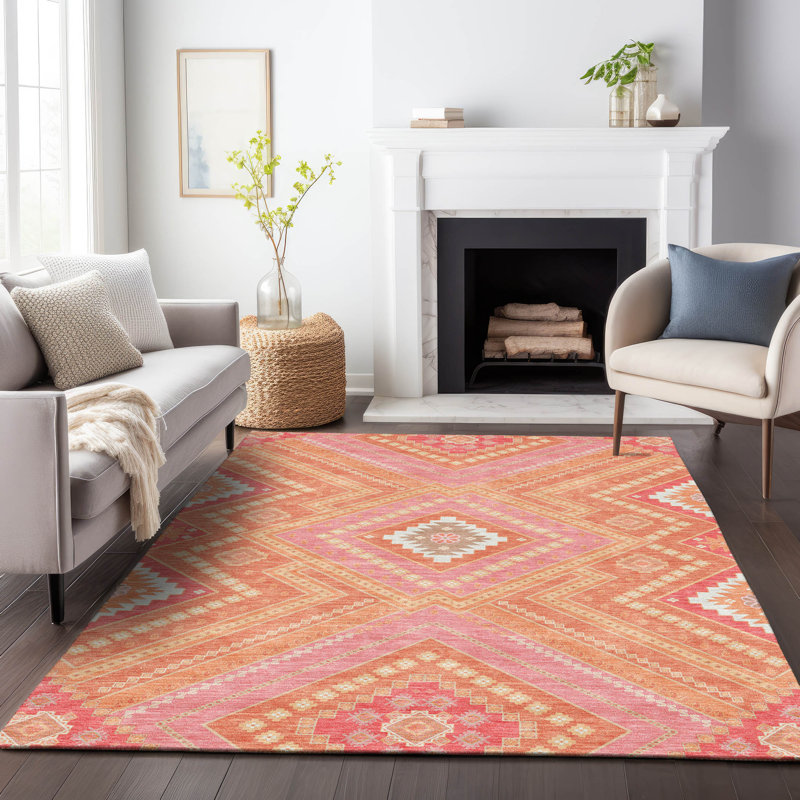 Tapis intérieur / extérieur lavable Solene Coral , 9 pi x 12 pi