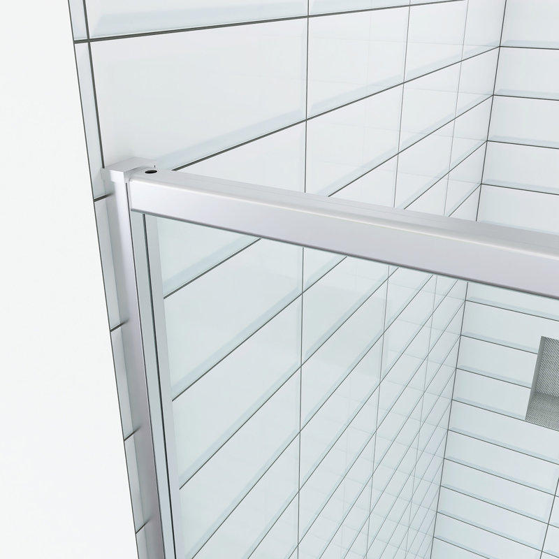 Porte de douche coulissante à cadre pivotant avec verre trempé, Chrome chrome