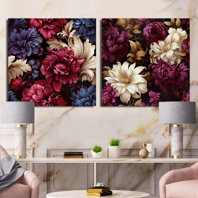 Laine - Ensemble de 2 collages floraux carrés