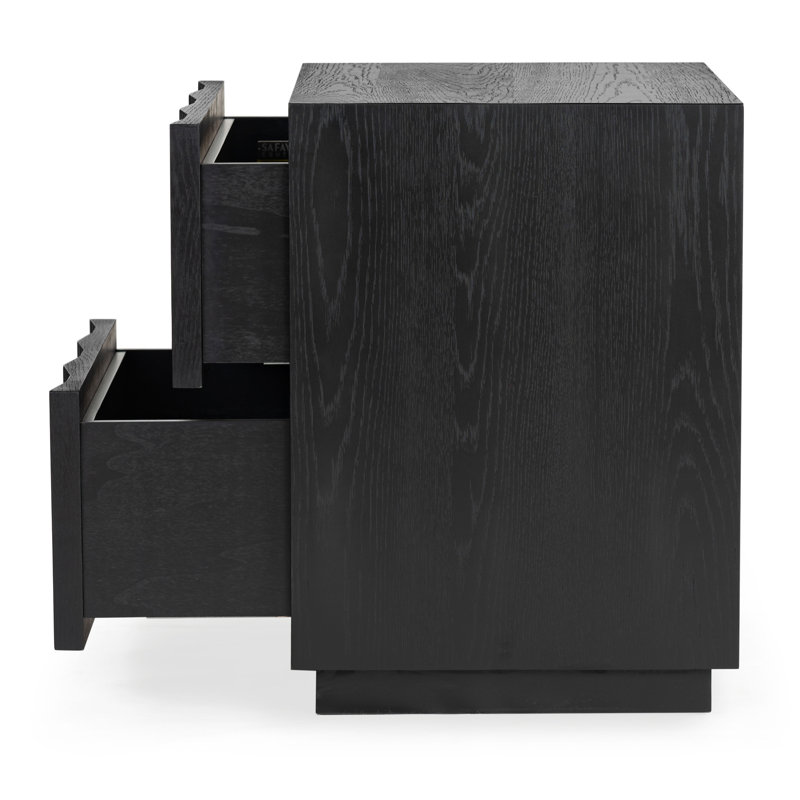 Riabelle Wood 2 Drawer Nightstand, Black