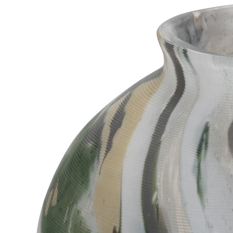 Handcrafted Artisan Glass Vase, Swirled Charcoal and Mustard Hues, Large 8", Elegant Decor Accent, Glass Vases Collection