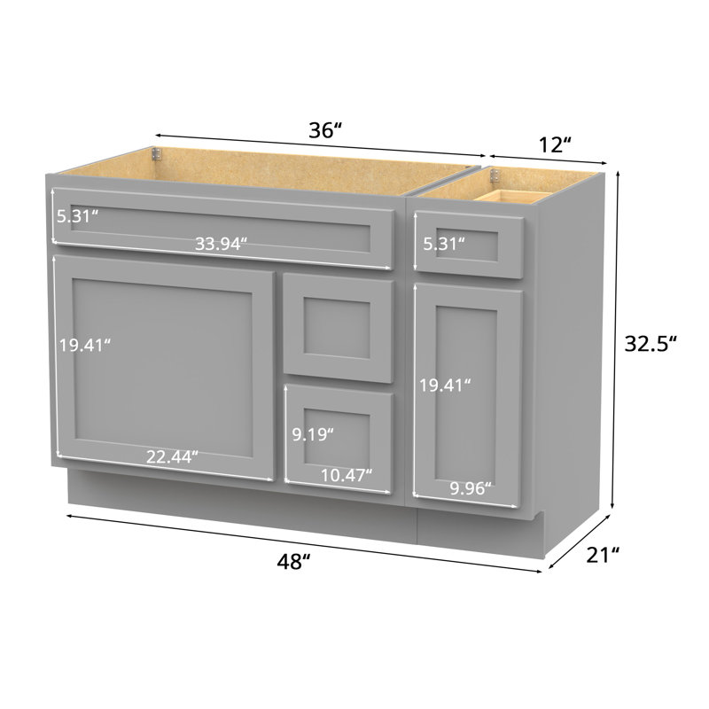 48'' Single Bathroom Vanity Base Only, Gray