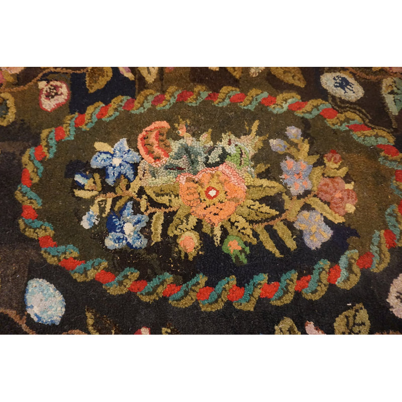 Antique Wool &amp; Cotton Brown Earth Tone Hooked - Loop Pile Rug