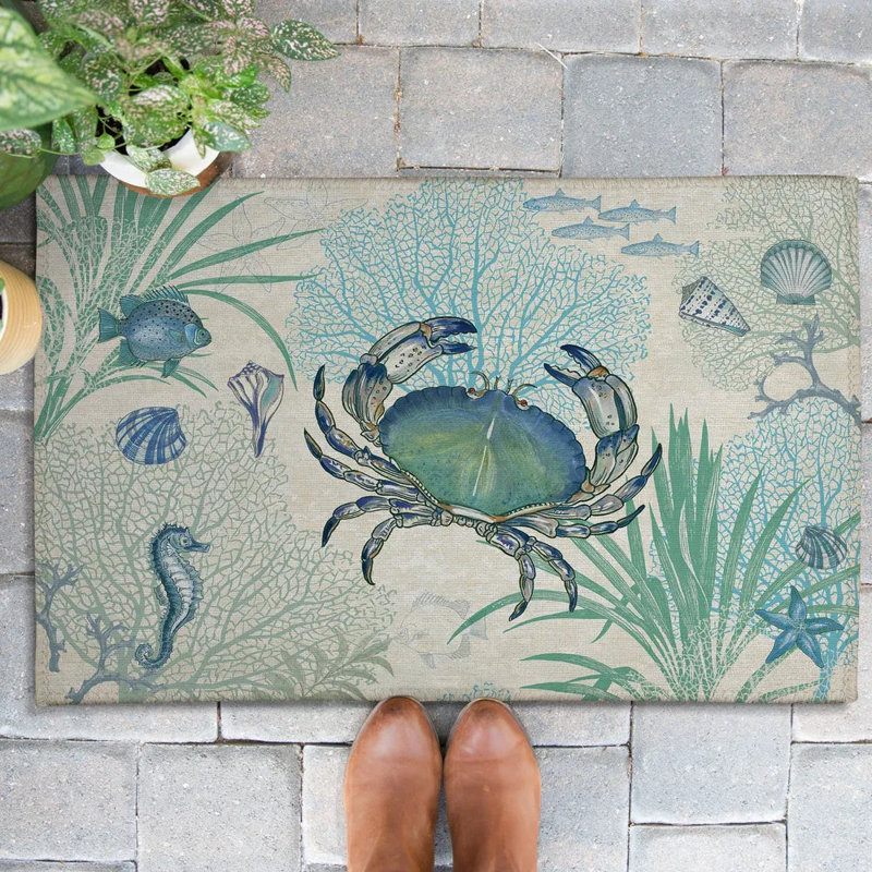 Blue Crab Outdoor Door Mat, 18" W x 30" L
