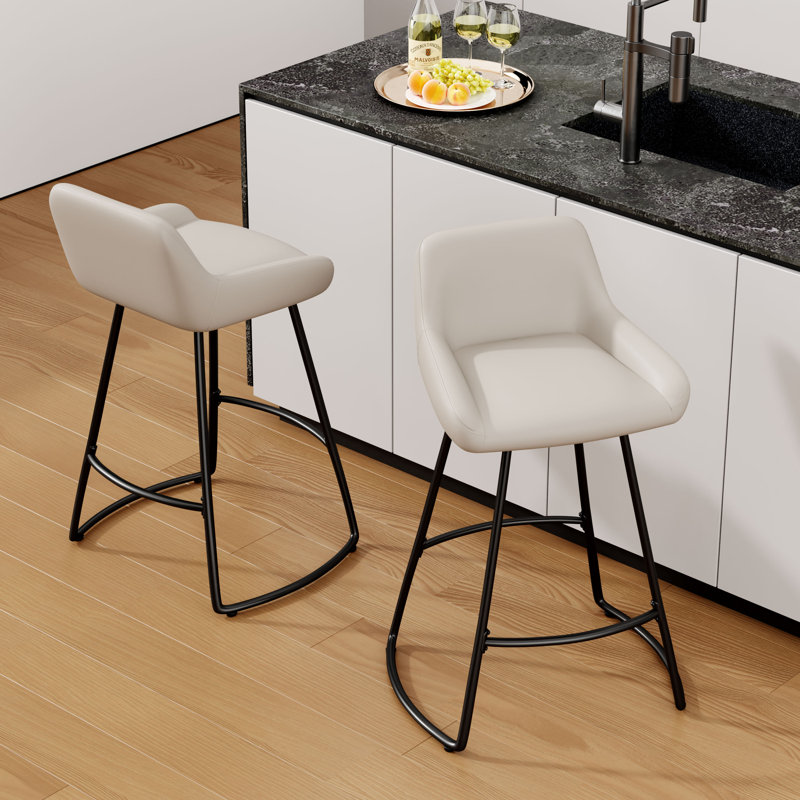 Upholstered Counter Stool With Metal Frame, Beige, Bar Stool (30" Seat Height)