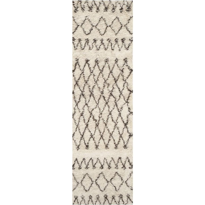 Clem Southwestern Handmade Tufted Wool Ivory/Brown Area Rug, Runner 2'3" x 8'