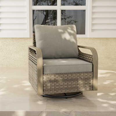  Outdoor Wicker Swivel Glider Chairs With Cushions & Unique Wood-Grain Armrests