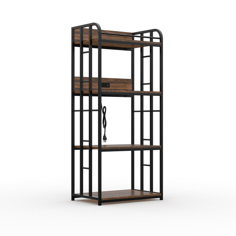 Support de rangement réglable pour la cuisine robuste à 4 niveaux - structure autoportante en métal et tablettes en panneau de fibres à densité moyenne, organisateur peu encombrant, assemblage facile - armure dorée, avec douille