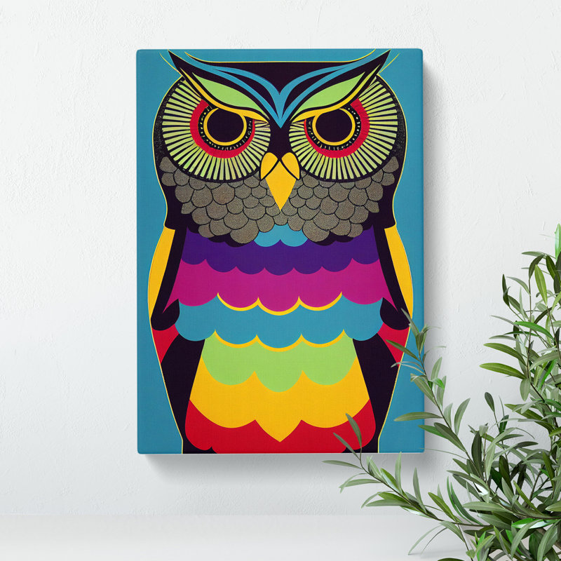 XC1022-1618X Colourful Owl Art No.1 Abstract 1 Piece Wrapped Canvas Wall Art, 76cm H x 50cm W x 3cm D