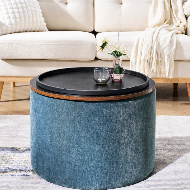 Bleu foncé 23,62 po x 23,62 po x 16,53 po en chenille avec rangement - 2 avec tabouret tambour, Bleu très foncé