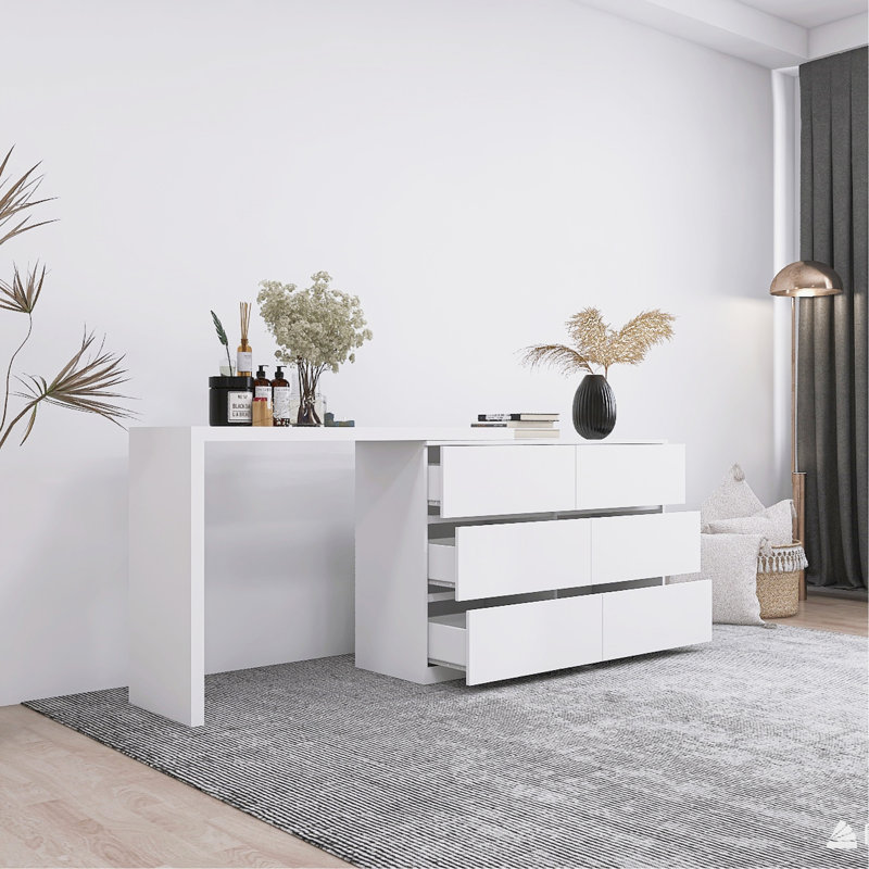Commode polyvalente à 6 tiroirs avec bureau réglable et grand espace de rangement