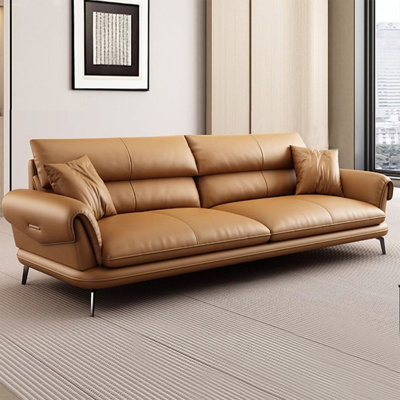 Causeuse coussin orange en cuir véritable