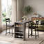 Ensemble 3 pièces de table de bar extensible et chaises peu encombrantes - Mobilier de salle à manger à hauteur de comptoir avec tablettes de rangement, tabourets rembourrés, idéal pour la cuisine ou un appartement - Gris-133409076