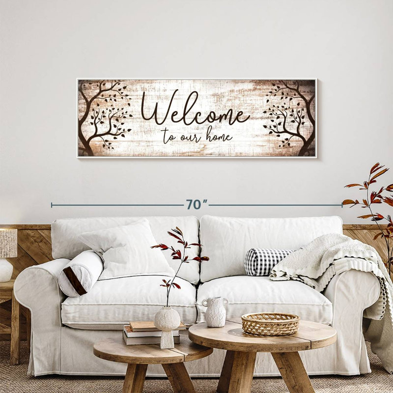 Bienvenue chez nous, typographie I, 57 po x 19 po, Cadre flottant blanc