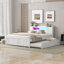 Queen Size Wood Storage Platform Bed With LED, 2 Drawers And 1 Twin Size Trundle, White-270521585