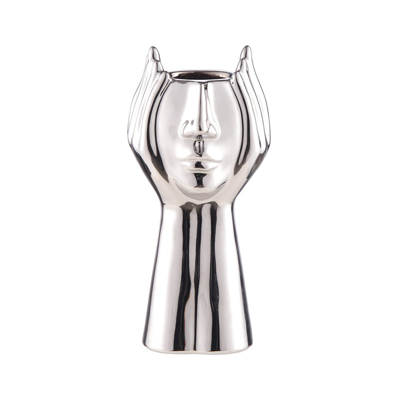 Damain Handmade Ceramic Vase for Living Room Decor, Chrome Face Design Modern Home Decoration