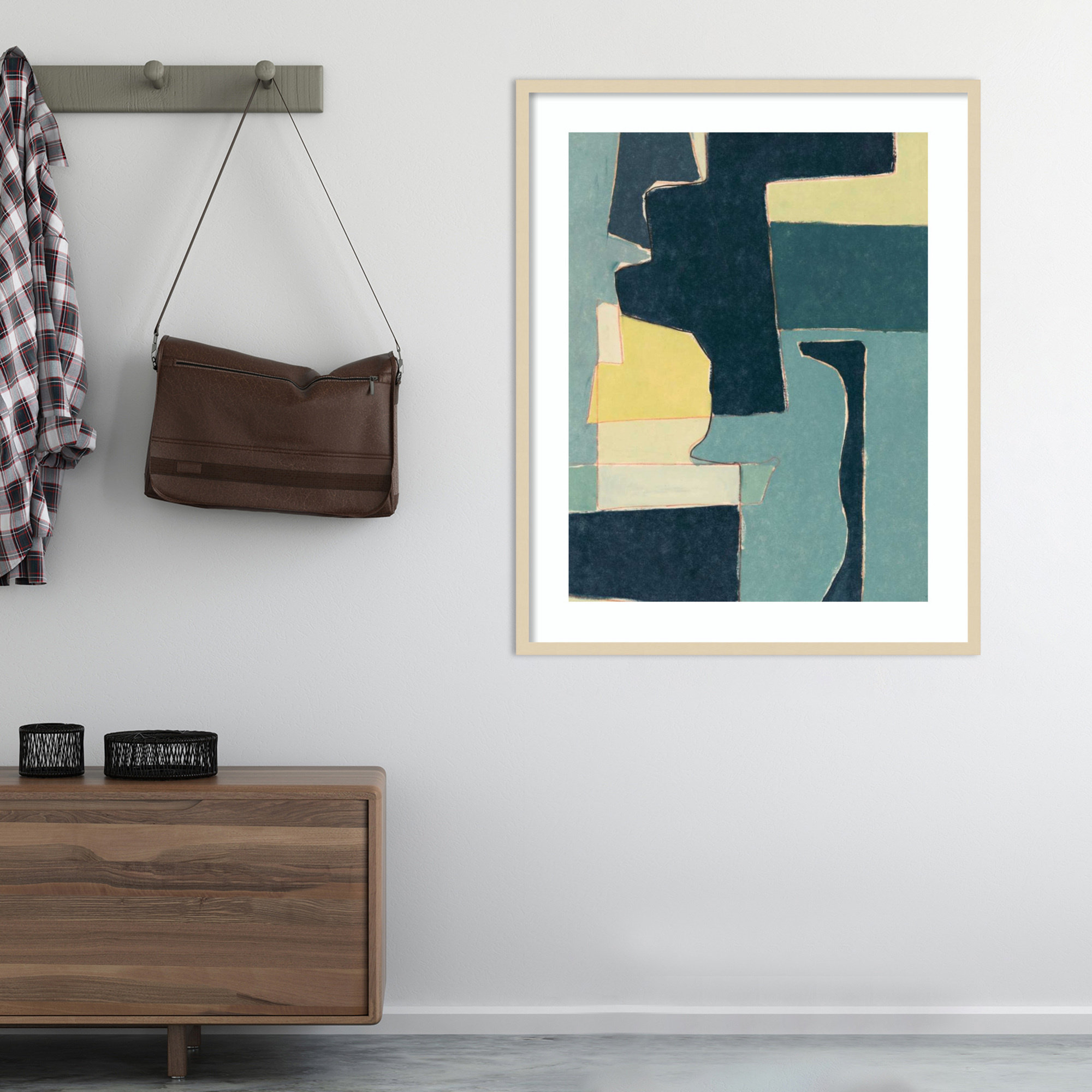 Blue Note II by Rob Delamater., 41.38" H x 33.38" W x 0.88" D, Natural Framed Paper