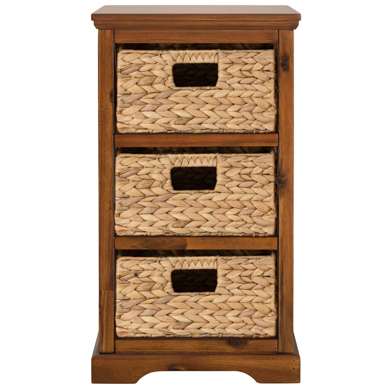 Table de bout carrée en X à 3 tiroirs avec 3 paniers de rangement en osier Backman, Noyer