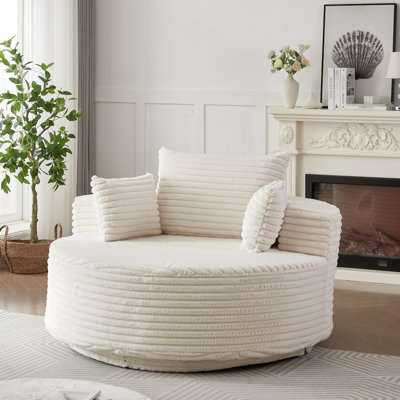 Fauteuil pivotant pivotant à 360° de 140 cm (55 pouces) en velours côtelé et mousse, montage rapide, coussin et fausse fourrure de lapin. Fonction canapé-lit. Installation facile. Matériau : [insérer le matériau].